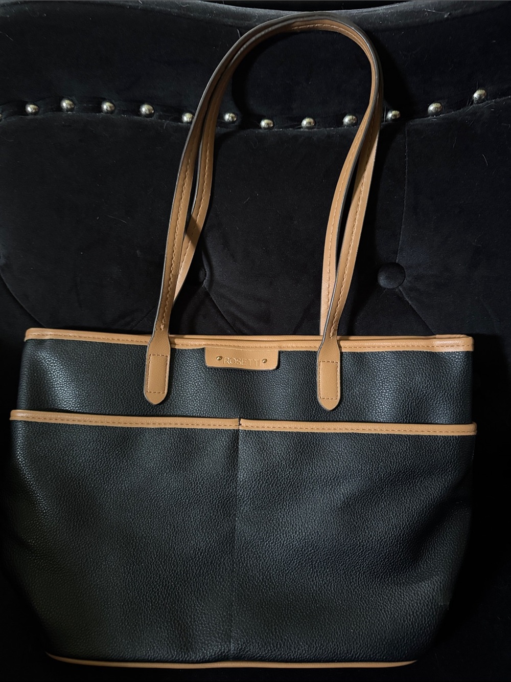 Rosetti Black Tote with Tan Trim